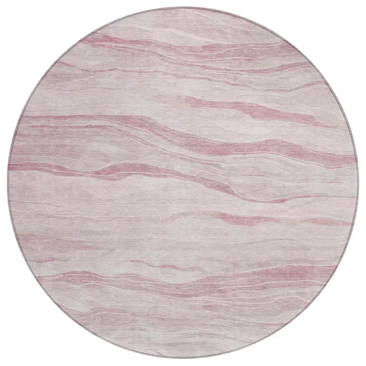8' Pink Round Striped Washable Indoor Outdoor Area Rug