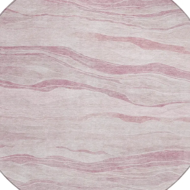 8' Pink Round Striped Washable Indoor Outdoor Area Rug