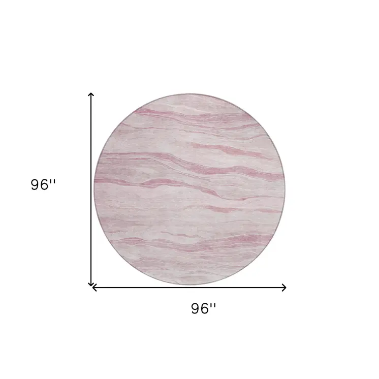 8' Pink Round Striped Washable Indoor Outdoor Area Rug