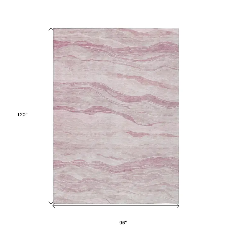 8' X 10' Pink Striped Washable Indoor Outdoor Area Rug