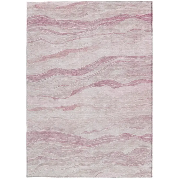 9' X 12' Pink Striped Washable Indoor Outdoor Area Rug