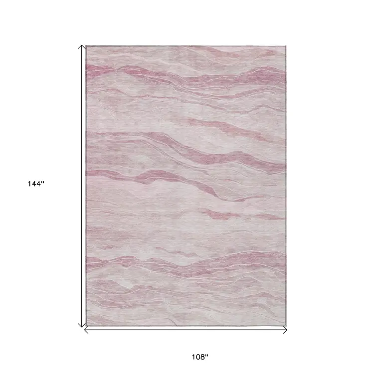 9' X 12' Pink Striped Washable Indoor Outdoor Area Rug