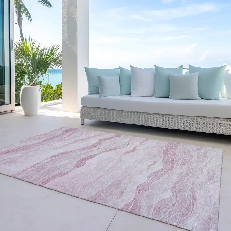 9' X 12' Pink Striped Washable Indoor Outdoor Area Rug