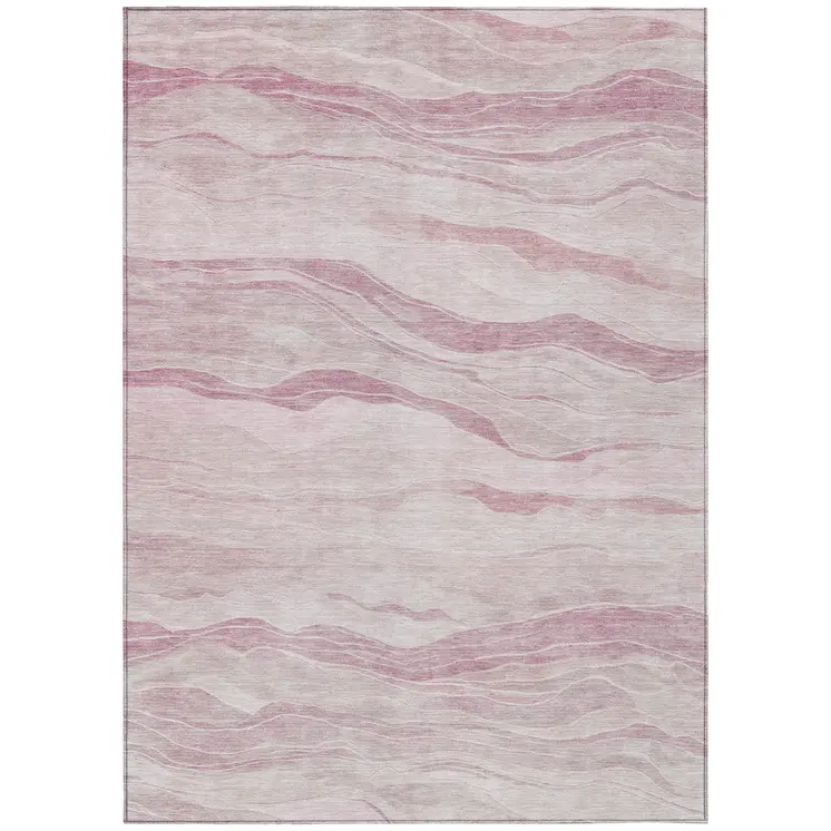 9' X 12' Pink Striped Washable Indoor Outdoor Area Rug