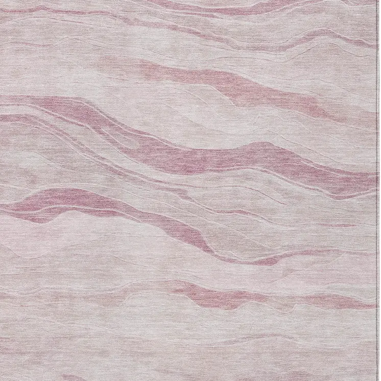 9' X 12' Pink Striped Washable Indoor Outdoor Area Rug