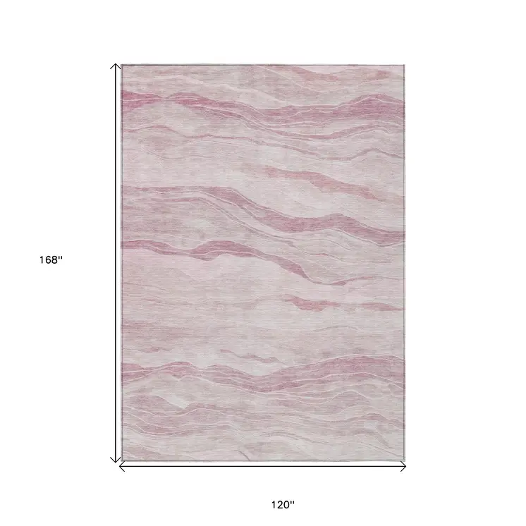 10' X 14' Pink Striped Washable Indoor Outdoor Area Rug