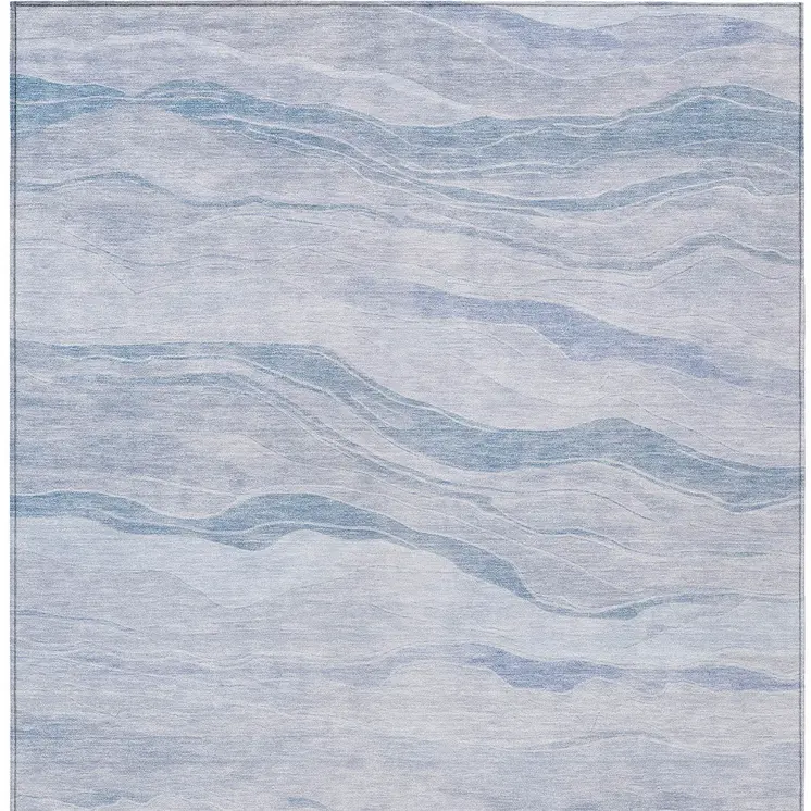 8' X 10' Sky Blue Striped Washable Indoor Outdoor Area Rug
