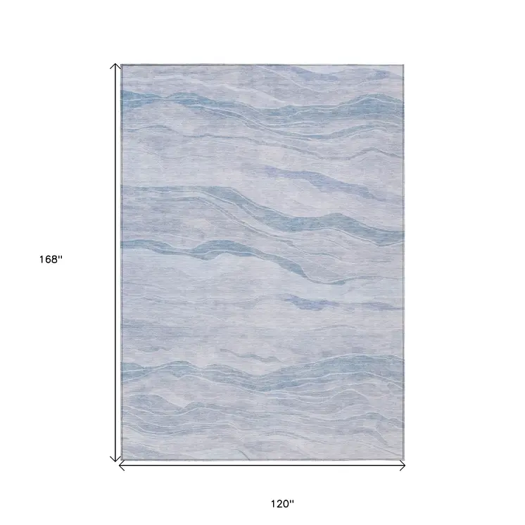 10' X 14' Sky Blue Striped Washable Indoor Outdoor Area Rug