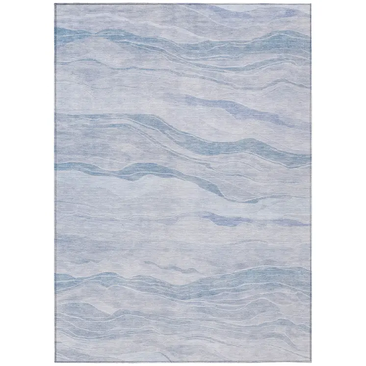 10' X 14' Sky Blue Striped Washable Indoor Outdoor Area Rug