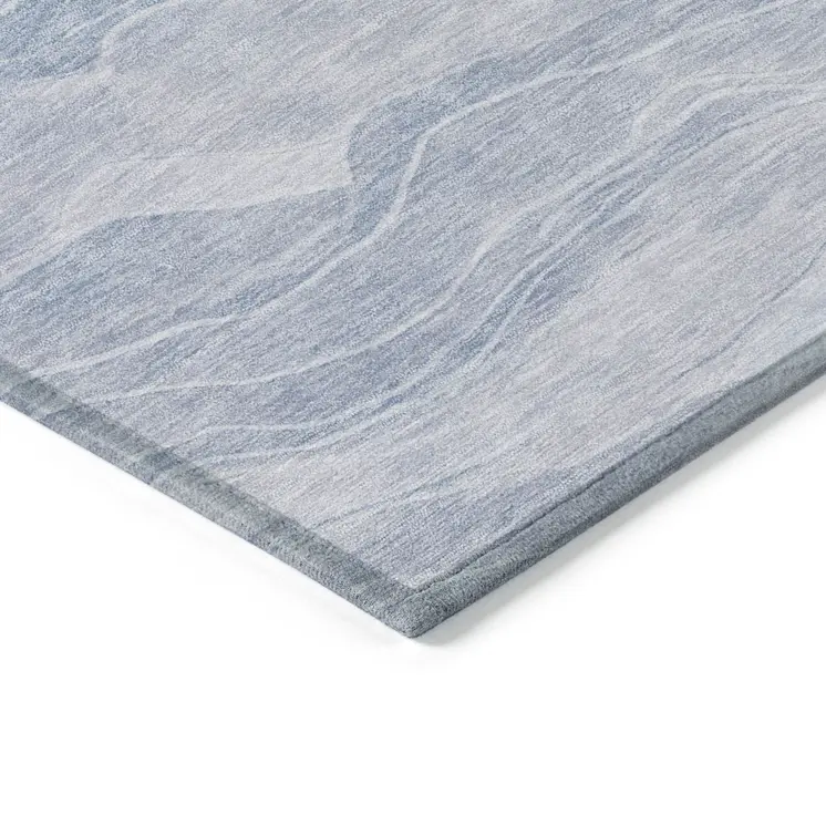 10' X 14' Sky Blue Striped Washable Indoor Outdoor Area Rug