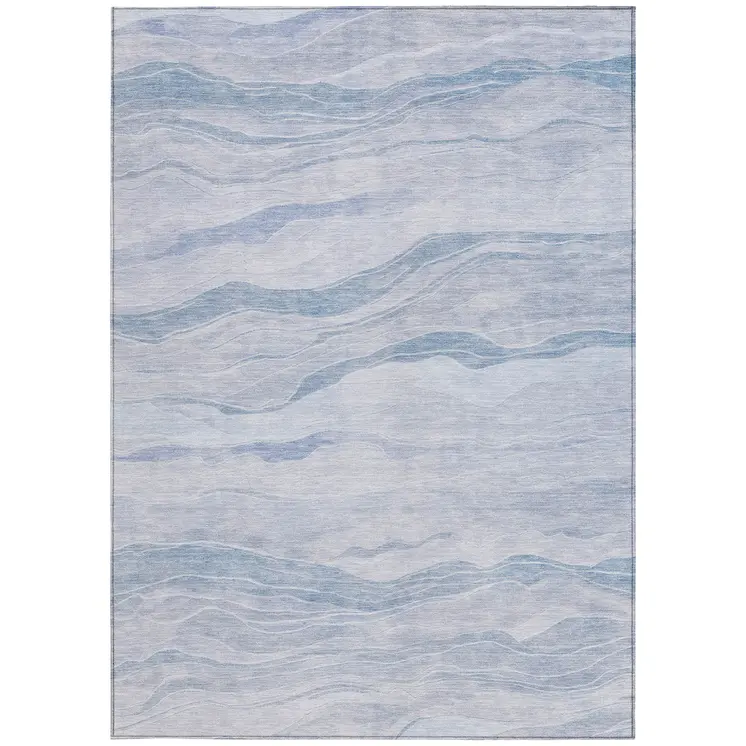 10' X 14' Sky Blue Striped Washable Indoor Outdoor Area Rug