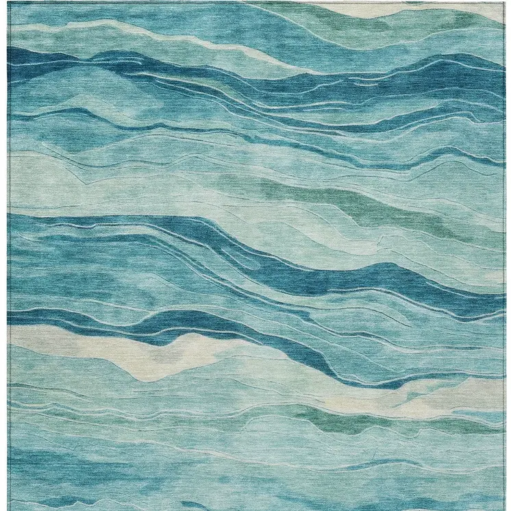 3' X 5' Turquoise Striped Washable Indoor Outdoor Area Rug