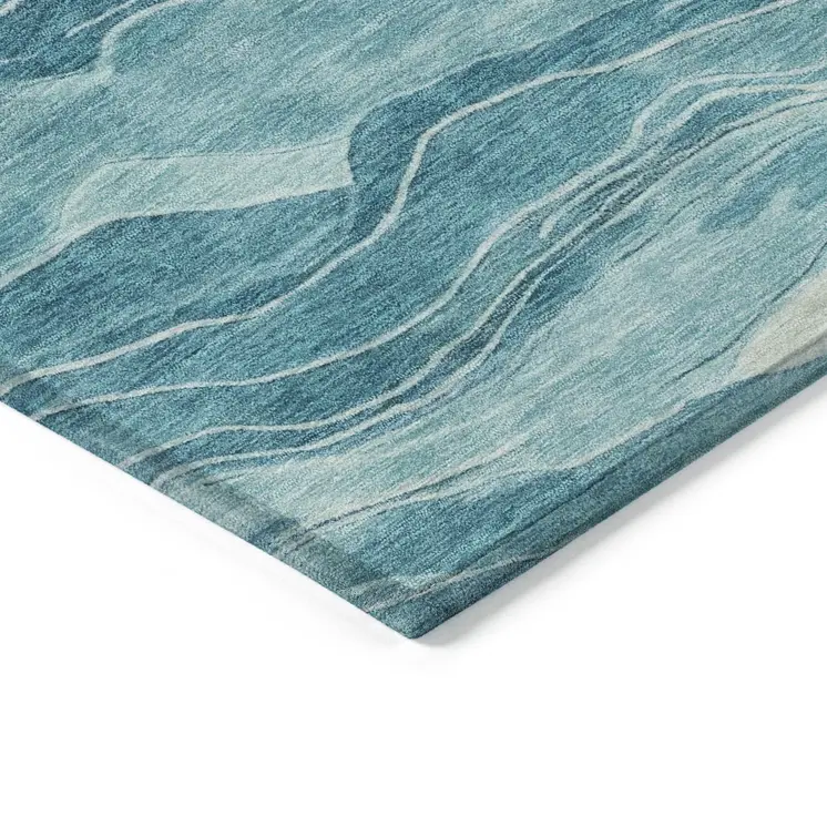 3' X 5' Turquoise Striped Washable Indoor Outdoor Area Rug