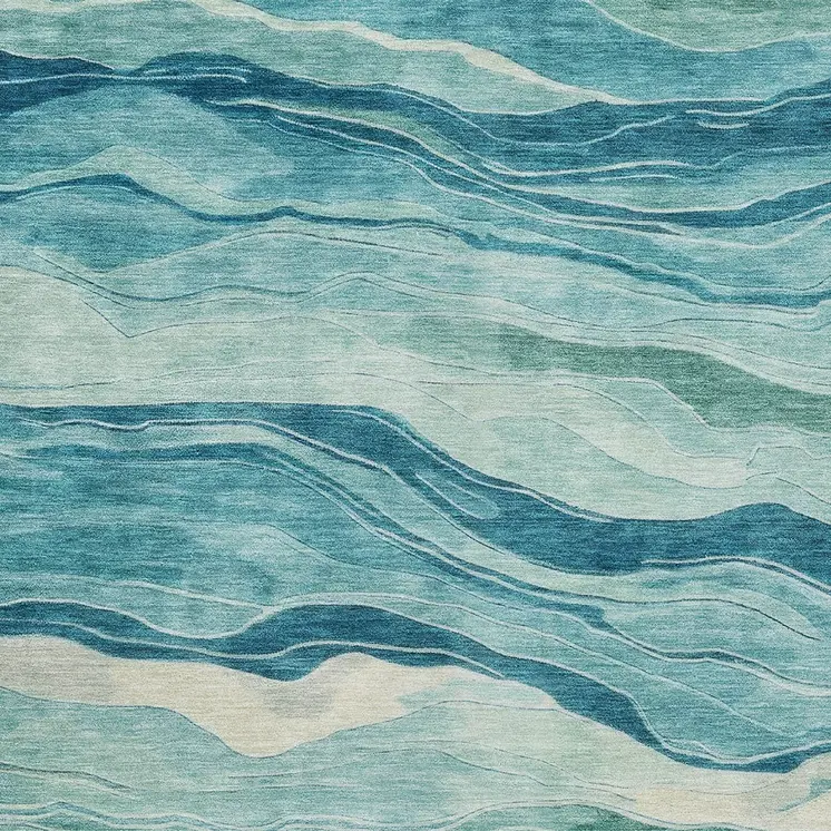 3' X 5' Turquoise Striped Washable Indoor Outdoor Area Rug