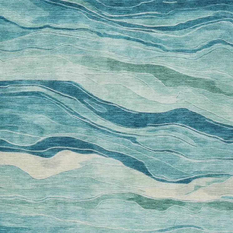 8' X 10' Turquoise Striped Washable Indoor Outdoor Area Rug