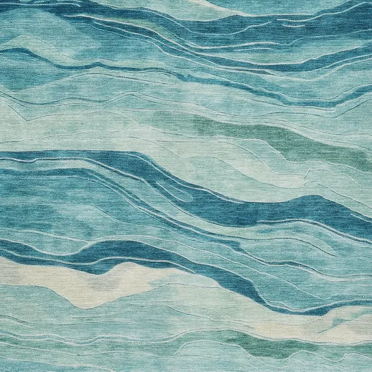 10' X 14' Turquoise Striped Washable Indoor Outdoor Area Rug