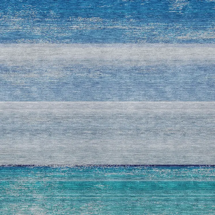 10' X 14' Sky Blue Striped Washable Indoor Outdoor Area Rug