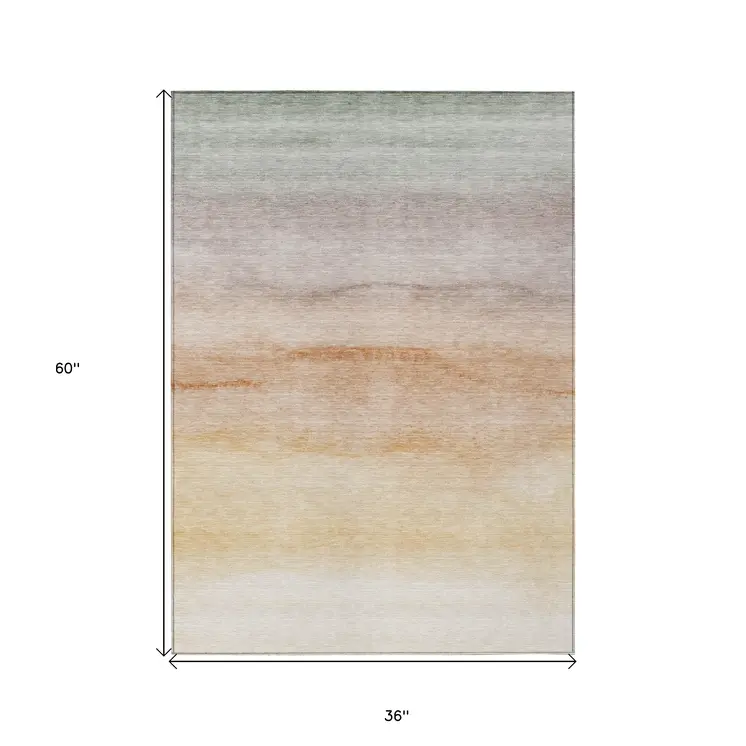 3' X 5' Coral Striped Washable Indoor Outdoor Area Rug