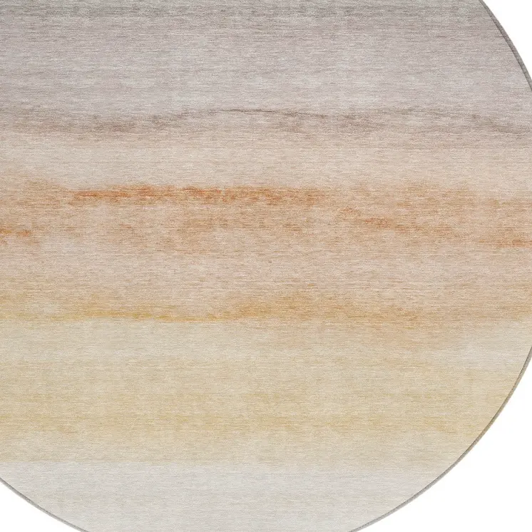 8' Coral Round Striped Washable Indoor Outdoor Area Rug