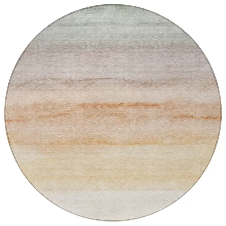 8' Coral Round Striped Washable Indoor Outdoor Area Rug