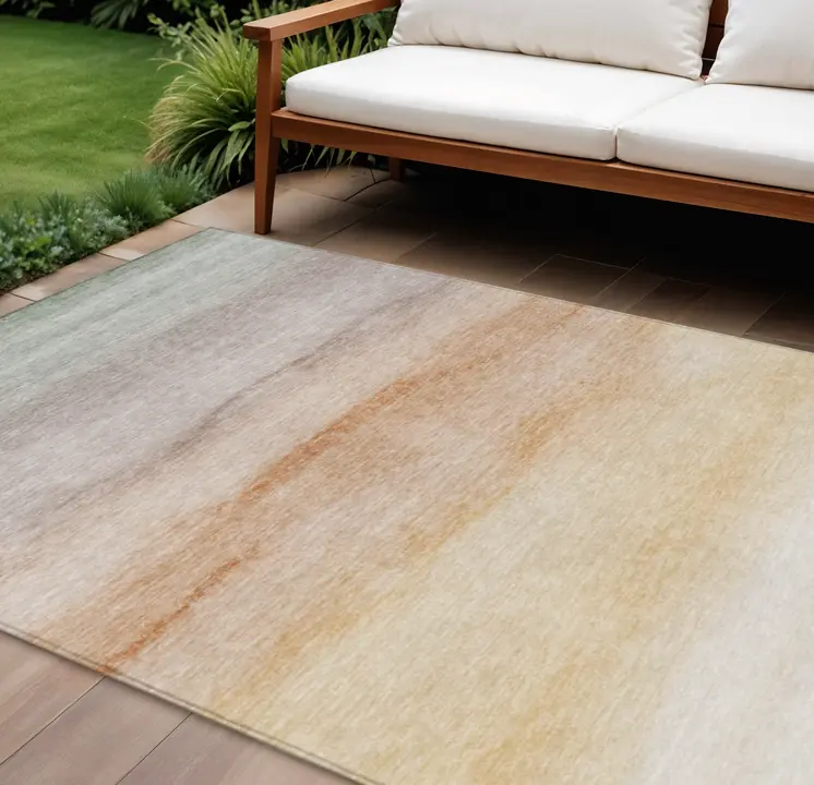 9' X 12' Coral Striped Washable Indoor Outdoor Area Rug