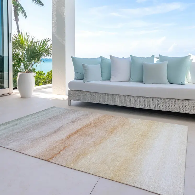 9' X 12' Coral Striped Washable Indoor Outdoor Area Rug