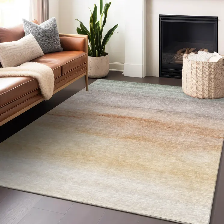 9' X 12' Coral Striped Washable Indoor Outdoor Area Rug