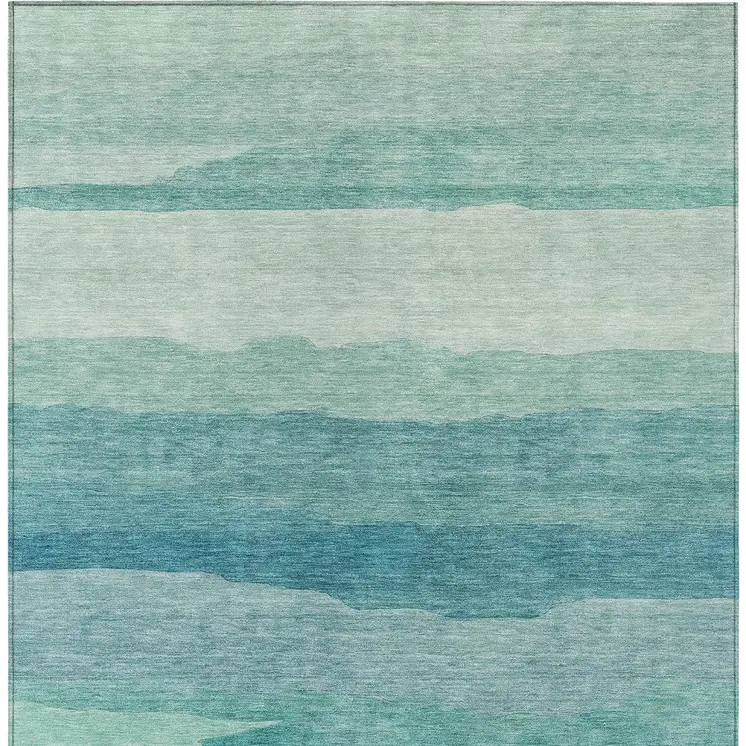 3' X 5' Turquoise Striped Washable Indoor Outdoor Area Rug
