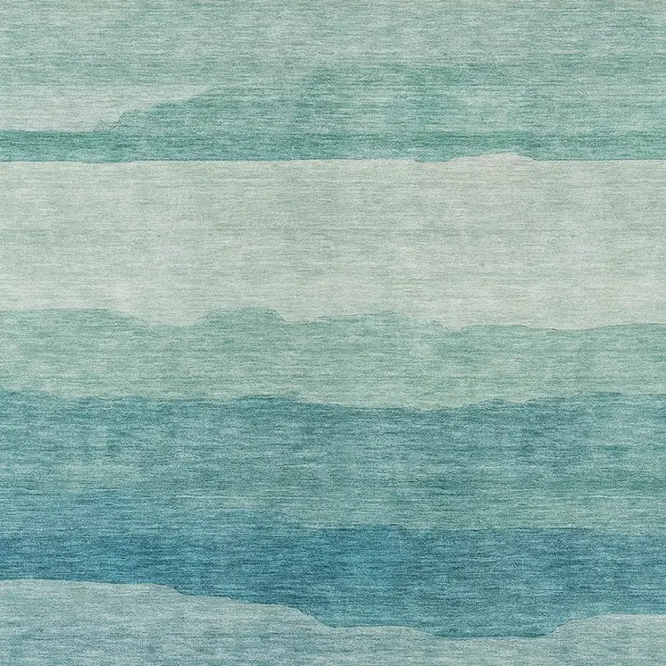 5' X 8' Turquoise Striped Washable Indoor Outdoor Area Rug