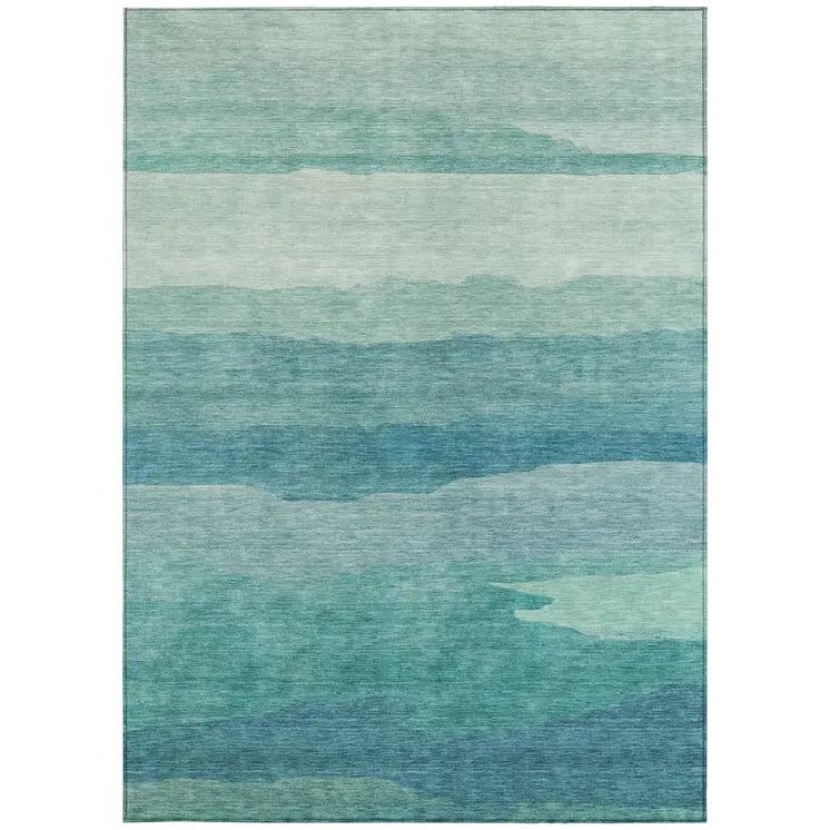 8' X 10' Turquoise Striped Washable Indoor Outdoor Area Rug