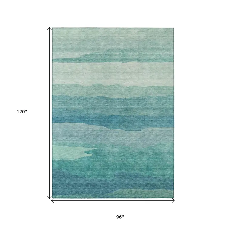 8' X 10' Turquoise Striped Washable Indoor Outdoor Area Rug