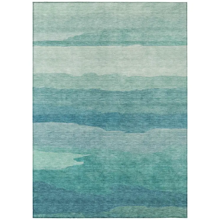 8' X 10' Turquoise Striped Washable Indoor Outdoor Area Rug