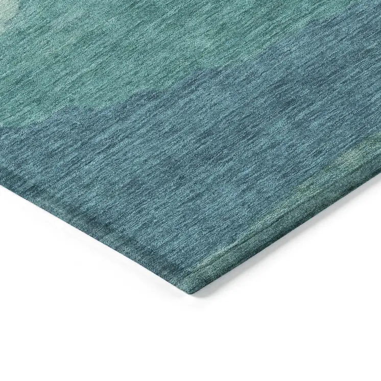 8' X 10' Turquoise Striped Washable Indoor Outdoor Area Rug