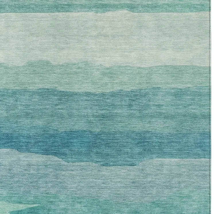 8' X 10' Turquoise Striped Washable Indoor Outdoor Area Rug