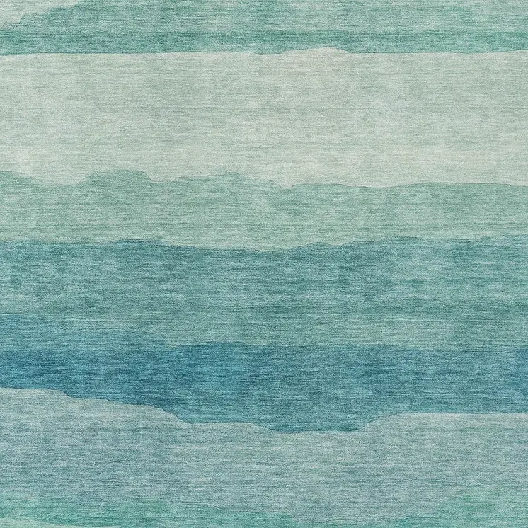 10' X 14' Turquoise Striped Washable Indoor Outdoor Area Rug