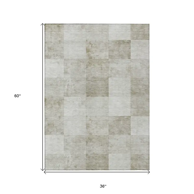 3' X 5' Beige Geometric Washable Indoor Outdoor Area Rug