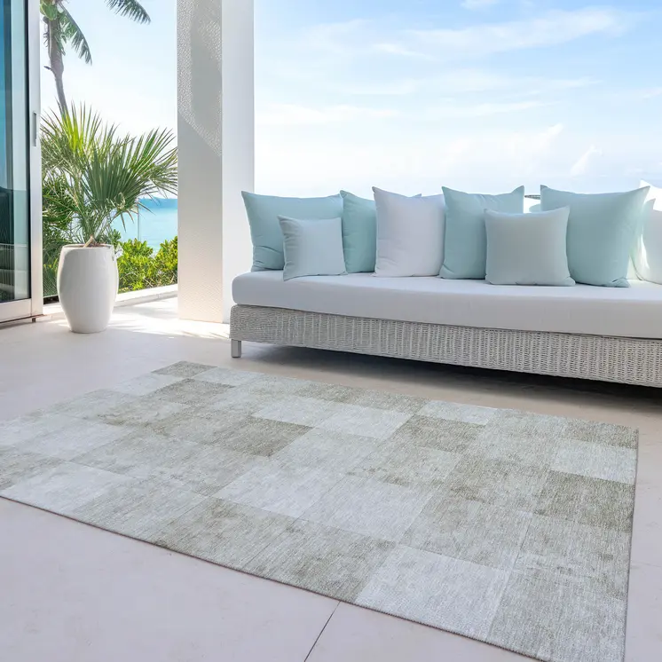 3' X 5' Beige Geometric Washable Indoor Outdoor Area Rug
