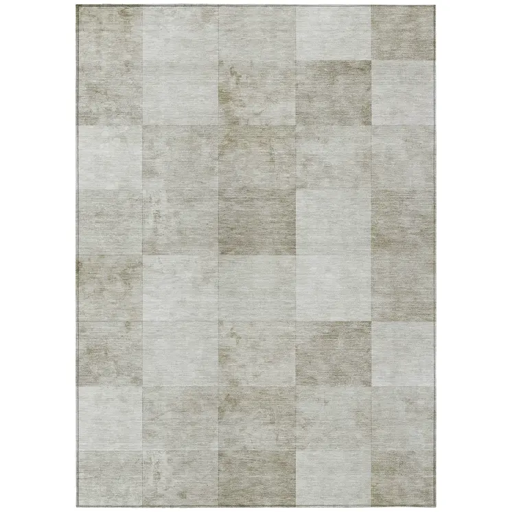 3' X 5' Beige Geometric Washable Indoor Outdoor Area Rug