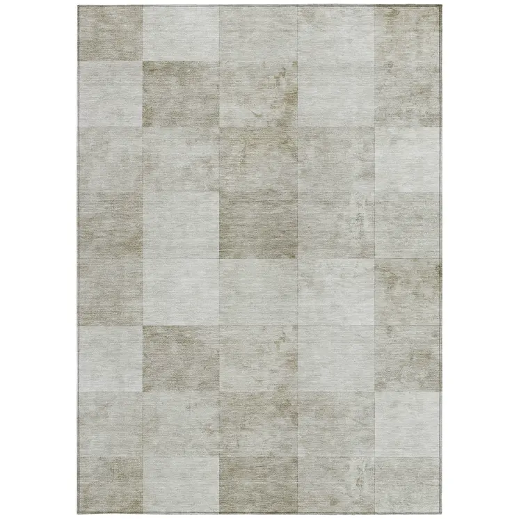 3' X 5' Beige Geometric Washable Indoor Outdoor Area Rug