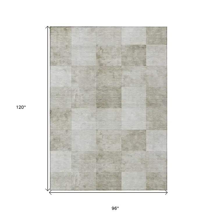 8' X 10' Beige Geometric Washable Indoor Outdoor Area Rug