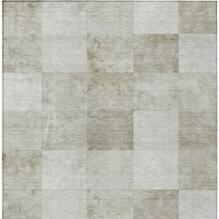 9' X 12' Beige Geometric Washable Indoor Outdoor Area Rug