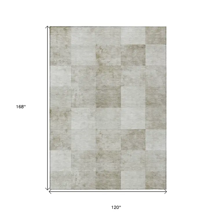10' X 14' Beige Geometric Washable Indoor Outdoor Area Rug