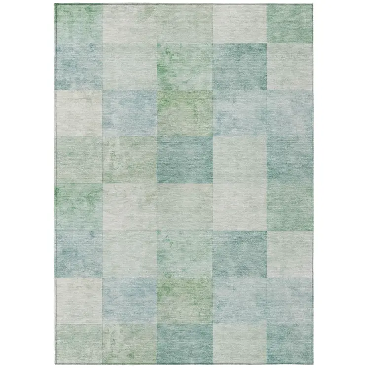 5' X 8' Blue Geometric Washable Indoor Outdoor Area Rug