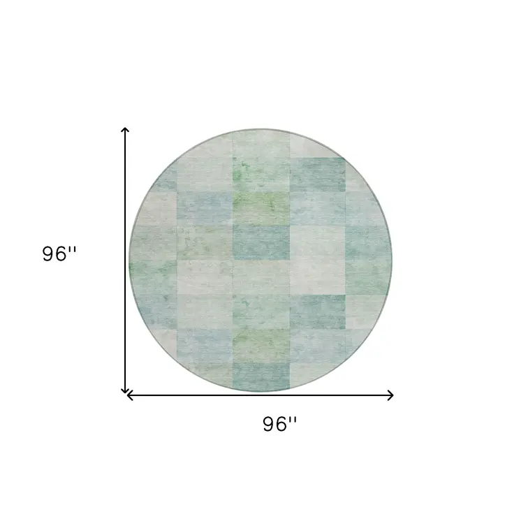 8' Blue Round Geometric Washable Indoor Outdoor Area Rug