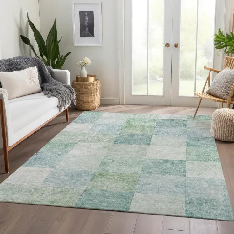 8' X 10' Blue Geometric Washable Indoor Outdoor Area Rug