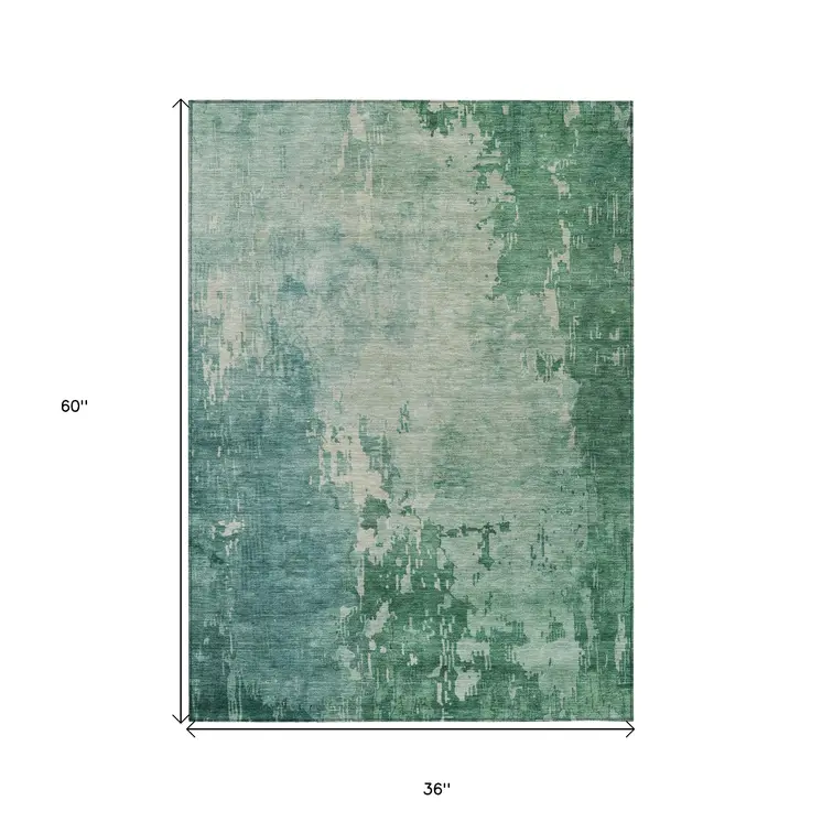3' X 5' Emerald Abstract Washable Indoor Outdoor Area Rug