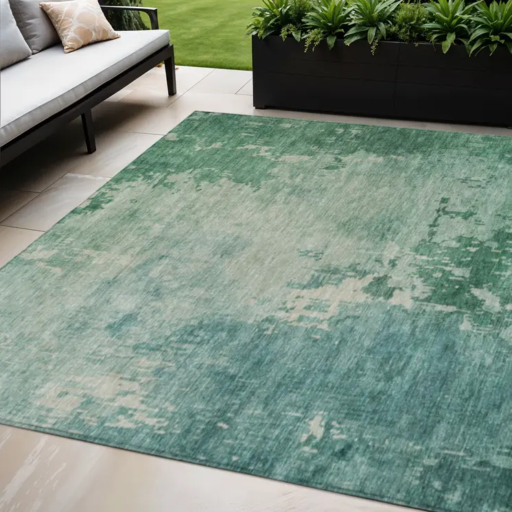 5' X 8' Emerald Abstract Washable Indoor Outdoor Area Rug