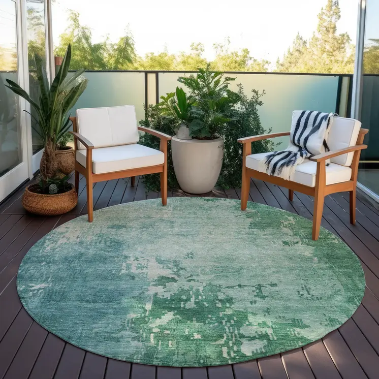 8' Emerald Round Abstract Washable Indoor Outdoor Area Rug