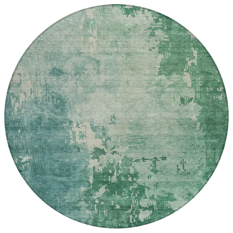 8' Emerald Round Abstract Washable Indoor Outdoor Area Rug