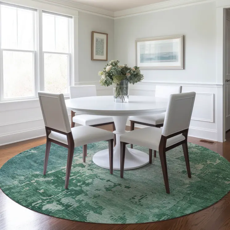 8' Emerald Round Abstract Washable Indoor Outdoor Area Rug